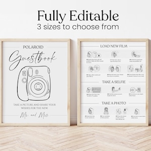 Polaroid Guestbook Sign, Instax Mini 12 Instructions Sign, 8x10 5x7 A4, Photo Guestbook Sign, Wedding Guest Book, minimalist sign