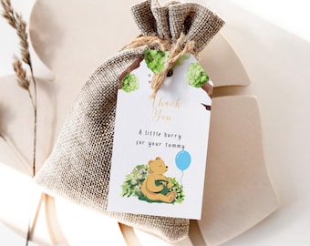 Editable Winnie the Pooh Baby Shower Favor Tags, Winnie The Pooh Baby shower Favor Tags template, Boy baby shower Gift tag 1137