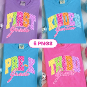 Checkered Neon Back to School PNG Bundle, Girly Pink Bow, Hand Drawn, Colorful Coquette Kindergarten Pre-K 1st 2nd 3rd 4th Grade Png