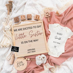 Girl Pregnancy Announcement Digital Baby Announcement Girl Gender Reveal Social Media Reveal Editable Template Its a Girl Little Sister
