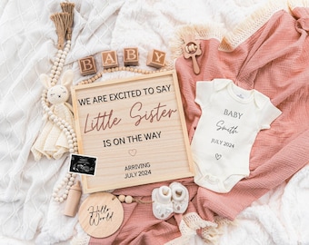 Girl Pregnancy Announcement Digital Baby Announcement Girl Gender Reveal Social Media Reveal Editable Template Its a Girl Little Sister