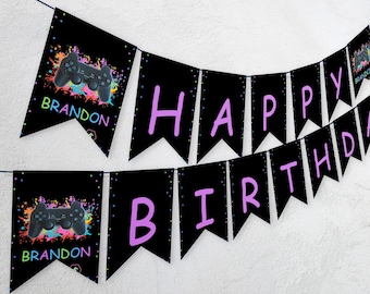 Editable Gaming Birthday Banner, Gaming party, Gamer Birthday Party banner Decoration 1182