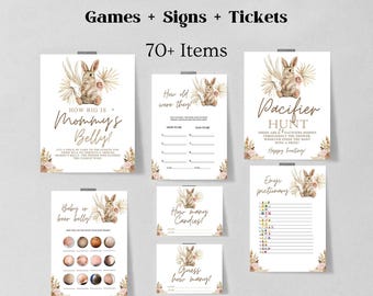 Bunny Baby Shower games, Rabbit baby shower games bundle, woodland Baby Shower download, Little Bunny Baby Shower signs, editable 1239
