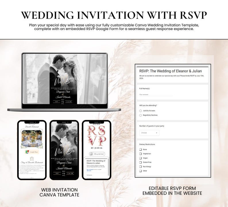 Wedding Invite Template | RSVP Music Track Responses Invitation Mariage Digital Wedding Invitation Countdown | Customizable Animated image 2