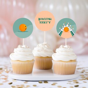 Editable Bowling Birthday Party Cake Topper, Bowling Party Celebration Cupcake Topper cake decor 1245