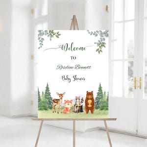 Panneau de bienvenue Woodland Baby Shower, MODIFIABLE C'est un pack garçon, invitations animaux de la forêt, panneau de bienvenue sur le thème de la forêt téléchargement immédiat 076