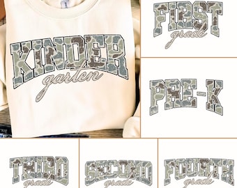 Retro Back to School Boys Old Camo PNG Bundle, Pre-K to Third Grade Png,School Boy Sublimation,  Kindergarten Design, First Day PNG