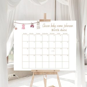 Girl Baby Shower Due Date Calendar, Guess Baby&#39;s Birth Date, Guess Baby Birthday Calendar, Boho Baby Shower ,Guess Baby&#39;s Birthday,Baby 1117