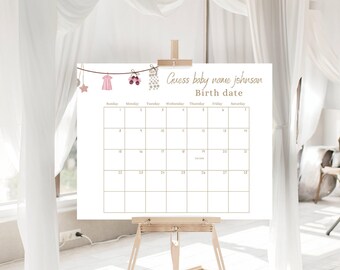 Förfallodatumskalender för flickbabyshower, gissa babyns födelsedatum, gissa babyns födelsedagskalender, bohemisk babyshower, gissa babyns födelsedag, baby 1117