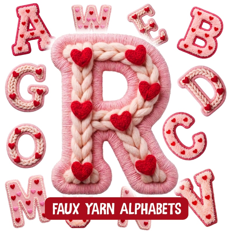 Pink Faux Yarn Fluffy Alphabet Letters Bundle, Faux Yarn Latch Hook ...