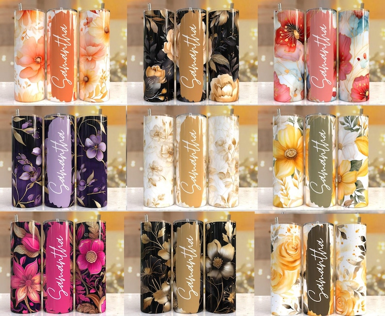 100 + Add your own text Floral tumbler, 20oz Skinny Tumbler Sublimation Designs Tumbler PNG File Digital Download, Colorful Flowers png image 3