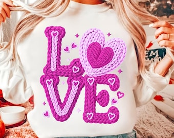 Faux Yarn Crochet Love Valentines Day PNG | Latch Hook Yarn Heart Sublimation Designs, Valentines day png, Retro Girly Valentine Shirt Png
