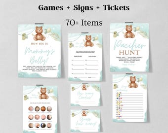 Teddy Bear Baby Shower Games Printable, Editable Baby Shower Games Bundle, Baby Shower Games printable digital download 1232