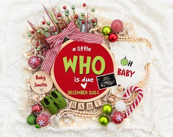 Christmas Pregnancy Announcement Digital, Funny Surprise Baby Announcement, Christmas Theme, Editable Template, A little Who is Due