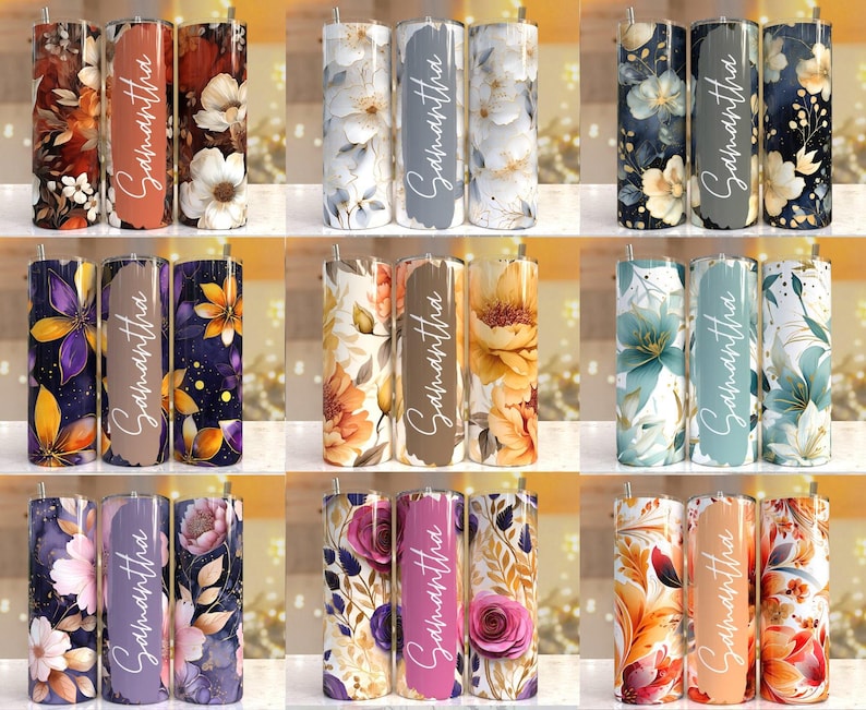 100 + Add your own text Floral tumbler, 20oz Skinny Tumbler Sublimation Designs Tumbler PNG File Digital Download, Colorful Flowers png image 6