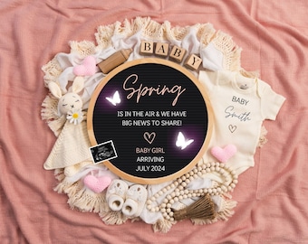 Girl Pregnancy Announcement Digital Baby Announcement Girl Gender Reveal Social Media Reveal Editable Template Its a Girl Little Sister