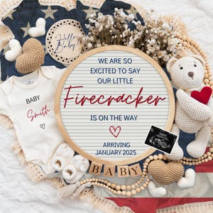 4th July Pregnancy Announcement Digital, July Baby Announcement, Editable Template, Social Media, Instant Download, Summer Baby