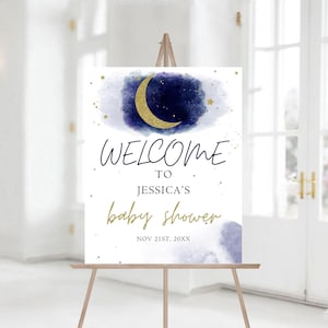 Editable Over the Moon Baby Shower Welcome Sign, Moon and Stars, Twinkle Twinkle Little Shower Welcome Sign, Printable Baby Shower Sign 1216