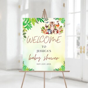 Bewerkbaar welkomstbord babyshower bosdieren, bosdieren welkomstbord babyshower, afdrukbaar bord babyshower 1220