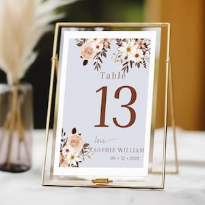 Editable Pampas wedding Table Numbers Template (4x6 & 5x7) | Printable Table Numbers | Modern terracotta boho | Edit Online 1188