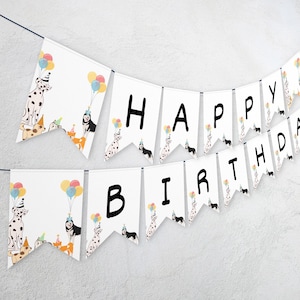 Editable Dog Birthday Party Simple Birthday Banner Puppy Birthday Girl Pawty Birthday Animal Pet Party banner Decoration template 1131