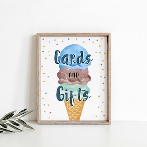 Ice Cream Bar Sign Ice Cream Social Birthday Ice Cream Party Sign Ice Cream Table Sign Blue Green Brown Boy Instant Download PRINTABLE 016