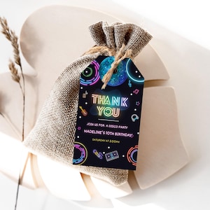 Editable Disco Party Birthday Party Favor Tag Glow Party, Disco Gender Neutral, Dance Party Neon Gift Tag Template 1179