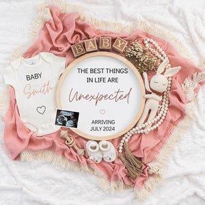 Girl Pregnancy Announcement Digital Baby Announcement Girl Gender Reveal Social Media Reveal Editable Template Its a Girl Little Sister