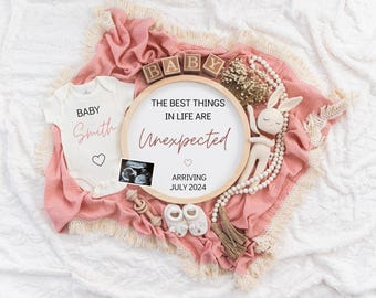 Girl Pregnancy Announcement Digital Baby Announcement Girl Gender Reveal Social Media Reveal Editable Template Its a Girl Little Sister