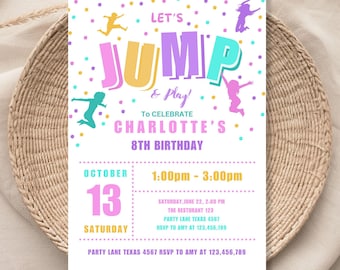 Jump Invitation Editable Jump Birthday Invite Trampoline Party Bounce House Jump Party Let's Jump Girl Editable Printable 1144