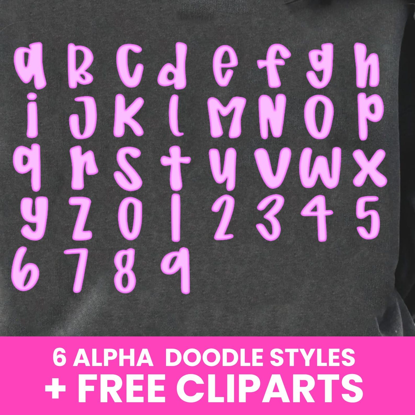 6 Colors Doodle Alphabet Preppy Letters & Numbers PNG Bundle, Colorful ...