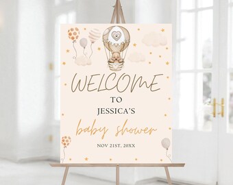 Teddy Bear Baby Shower Welcome Sign, Baby Shower Sign Hot Air Balloon ...