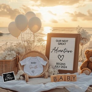 Beach Pregnancy Announcement, Digital & Editable Template, Nautical Baby Announcement, Instant Download, Sweet Baby Message