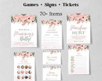 Blush Pink Floral Baby Shower Games bundle, Editable baby shower games, Floral baby shower games printable, Girl baby shower games 1205