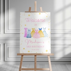 Editable Princess Birthday Welcome Sign Girl Princess Welcome Royal Dress-up Party Costume Pink Gold Girls Template Corjl PRINTABLE 014
