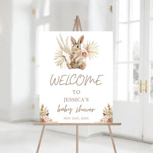 Editable Bunny Baby Shower Welcome Sign, Woodland Rabbit baby shower Welcome Sign, Printable Baby Shower Sign 1239