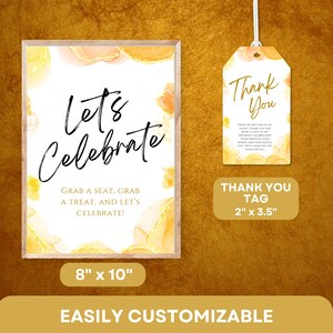 Tropical Brunch Party Table sign and thank you tag Template, Editable Pink Orange Gold Design, Birthday Celebration for Ladies, Teens S007
