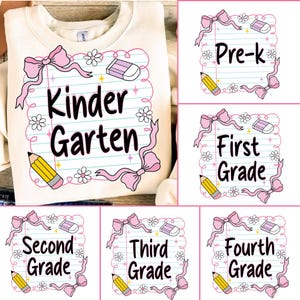 Back to School Bundle PNG, Girly Coquette Sublimation, Pink Bow Pre-k 1st/2nd/3rd/4th Grade, Preppy Teacher First Day of School Shirt Design