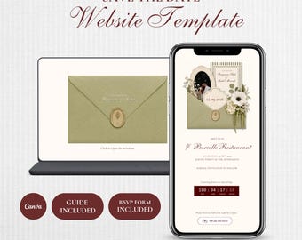 Save the Date Website Template | Elegant Olive Green | Digital Wedding Invitation with RSVP | Instant Download