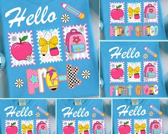 Preppy Back to School PNG-bundel, Coquette First Day Hand Drawn Teacher Girl, Hallo kleuterschool Pre-K 1e 2d 3d 4e 5e leerjaar png