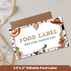 Editable Cowboy 1st Birthday Food Label– First Rodeo Party Set, Western Theme Template for Boy’s Milestone Celebration, S0018