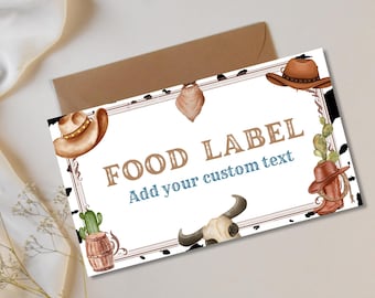 Editable Cowboy 1st Birthday Food Label– First Rodeo Party Set, Western Theme Template for Boy’s Milestone Celebration, S0018