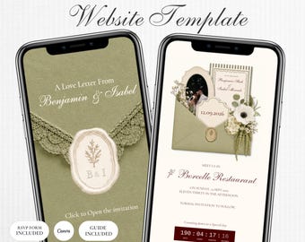Save the Date Website Template | Elegant Olive Green Wedding Website| Digital Wedding Invitation with RSVP | Instant Download