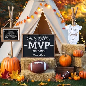 Game Fall Pregnancy Announcement Digital Baby Announcement Autumn Gender Neutral Gender Reveal Boy Social Media Reveal Fall