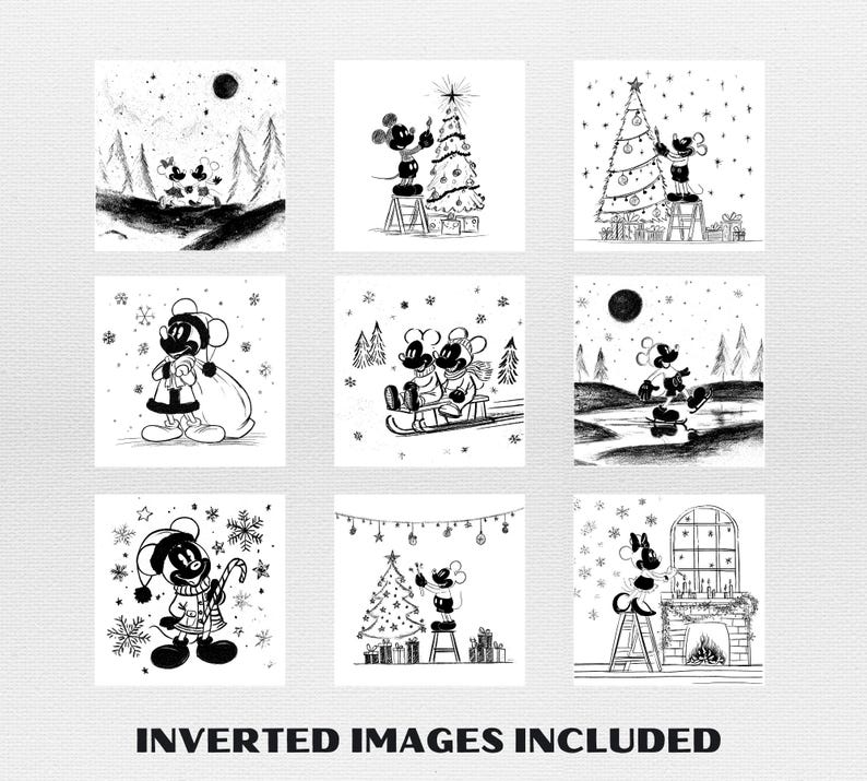 File per incisione su ardesia natalizia di Mikey Mouse, Illusion Laser PNG, Laser Burn, Sottobicchieri in ardesia PNG, Glowforge, topo e amici, incisione laser immagine 4
