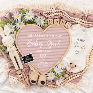 Girl Pregnancy Announcement Digital Baby Announcement Girl Gender Reveal Social Media Reveal Editable Template Its a Girl Little Sister