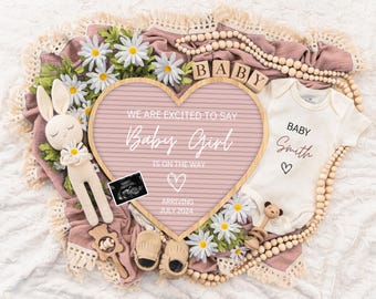 Girl Pregnancy Announcement Digital Baby Announcement Girl Gender Reveal Social Media Reveal Editable Template Its a Girl Little Sister