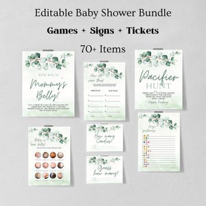 Eucalyptus Baby Shower Game, Greenery Baby Shower Game Bundle, 70 Baby Shower Games Included, Printable Game Package 1226