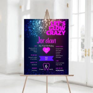 Editable Neon Glow Birthday Party Milestones Sign, Printable Glow In The Dark birthday Party Celebration party Sign Decor 1247
