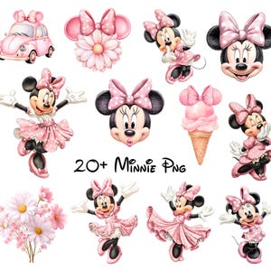 20+ Minnie Mouse rosa akvarell söt digital kit, digital kit, akvarell clipart för barn, PNG 300 DPI, baby Minnie Mouse rosa